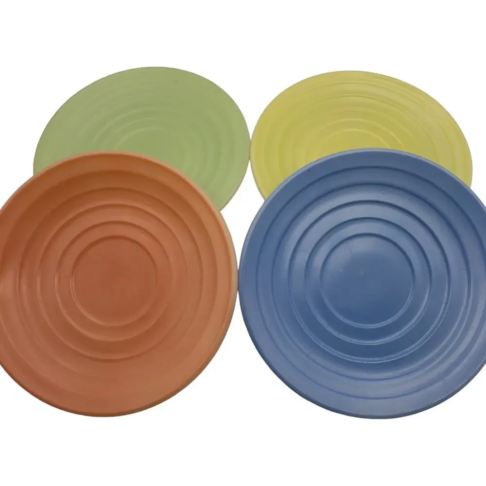 Vintage 1950s Set of 4 Hazel-Atlas Milk Glass Saucers Yellow/Green/Blue/Pink